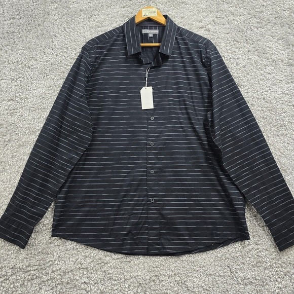 Ike Behar Shirt Mens XL Black Stripe Button Up Long Sleeve Office Staple Classic - Picture 2 of 13